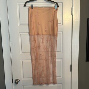 My Story Peach Sheer Maxi Pencil Skirt